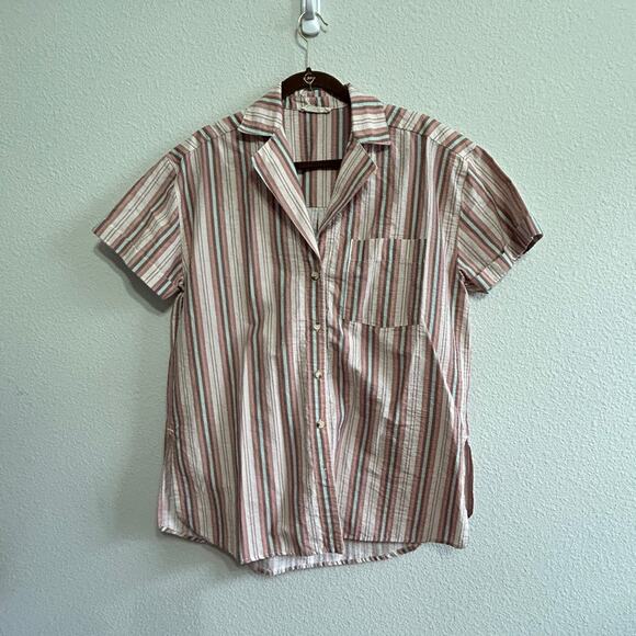 Free People Oversized Striped Button Down Top Coastal Casual Boho Small Oversize - Picture 2 of 7